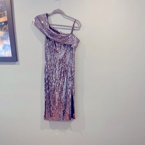 Betsy Adam Shiny Disco Dress, Silver